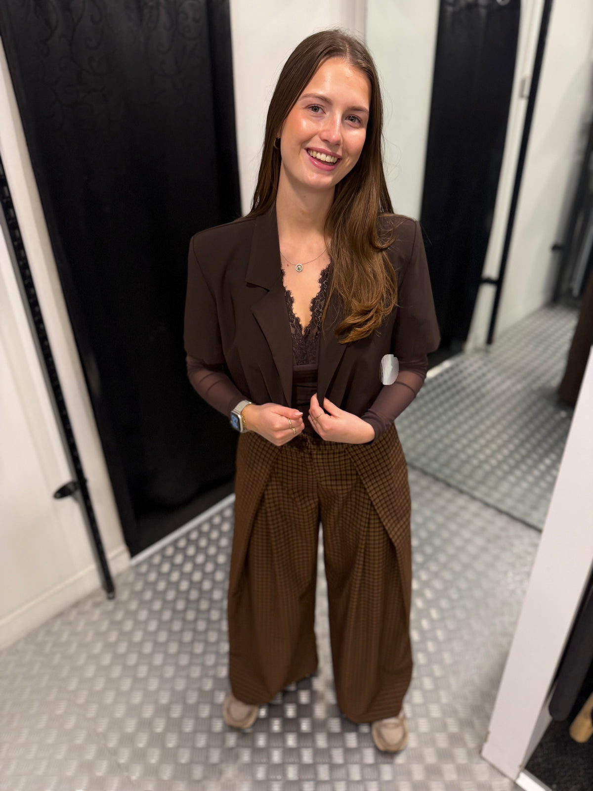 Brown cropped lace blazer