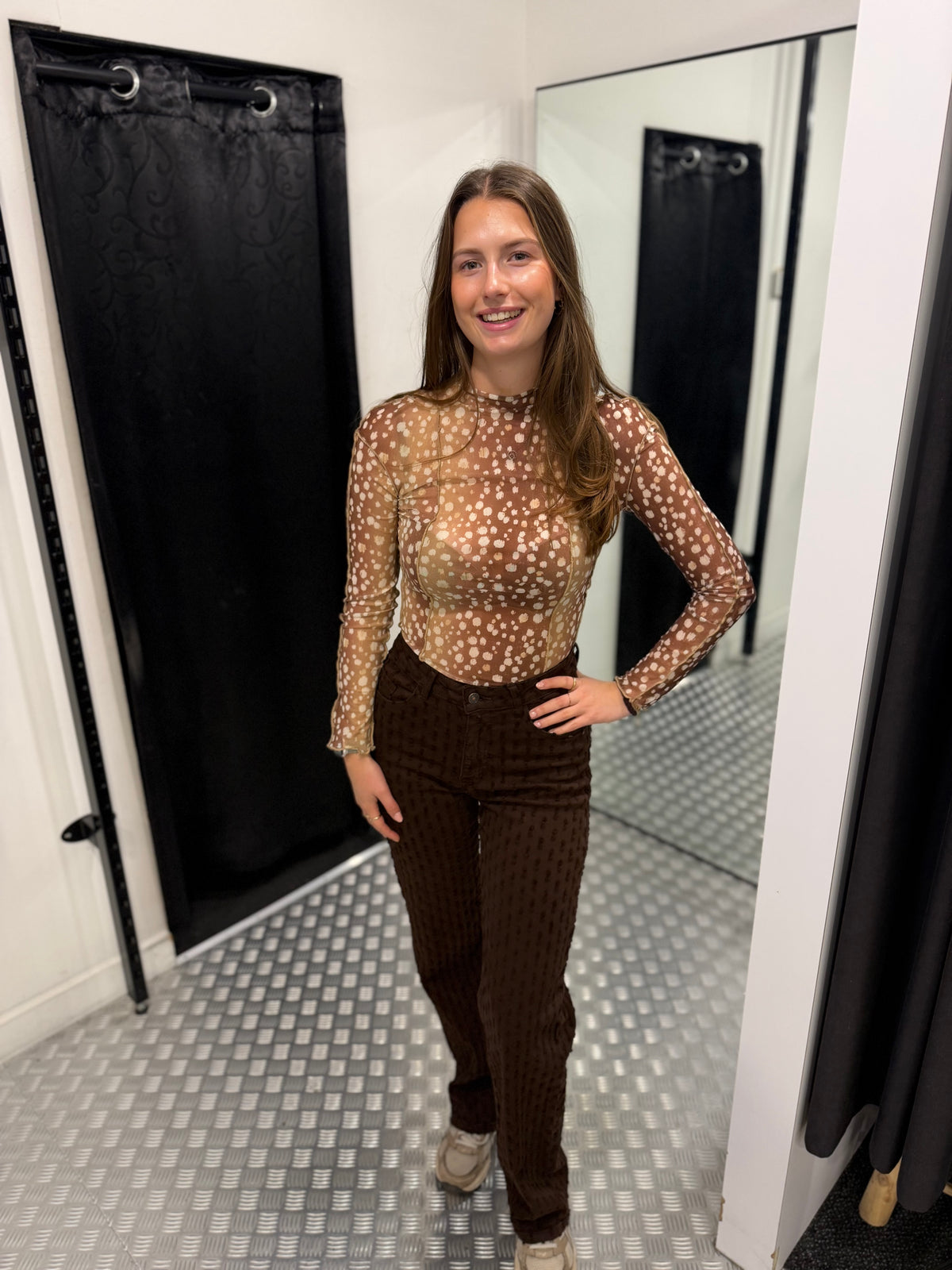 Brown strine wide leg jeans