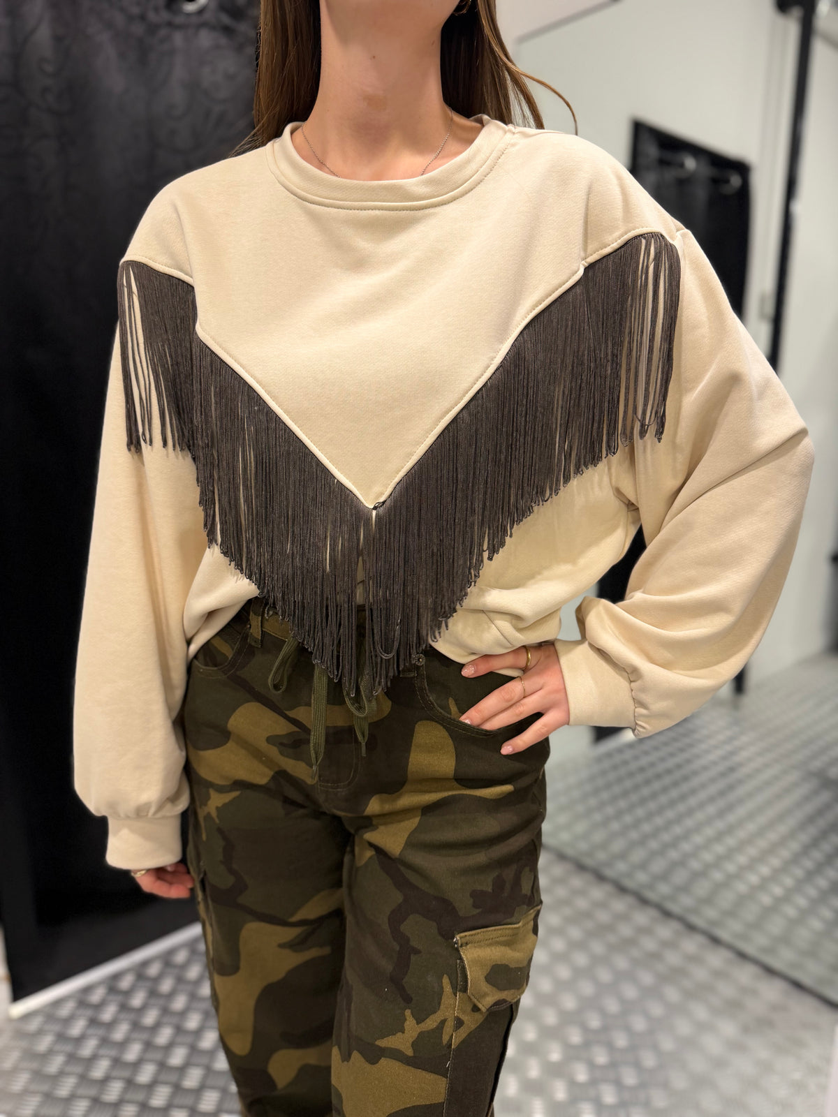 Beige sweater franje