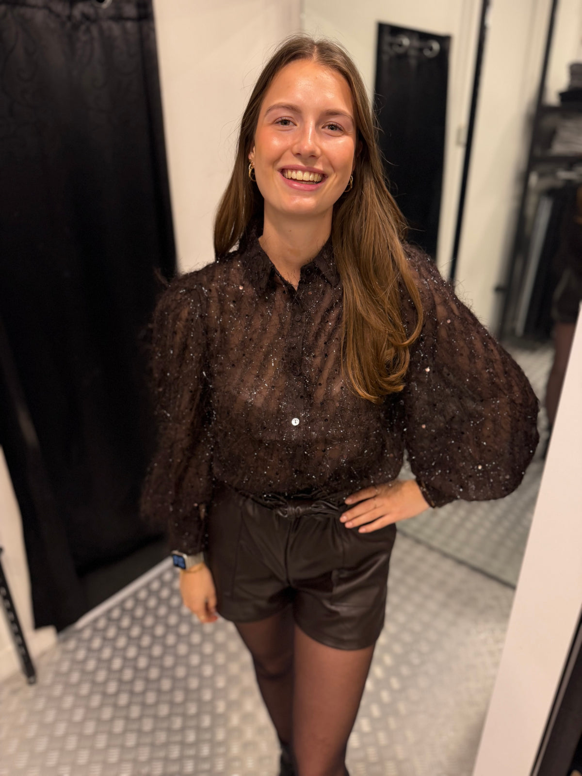 Brown leatherlook bow tie short