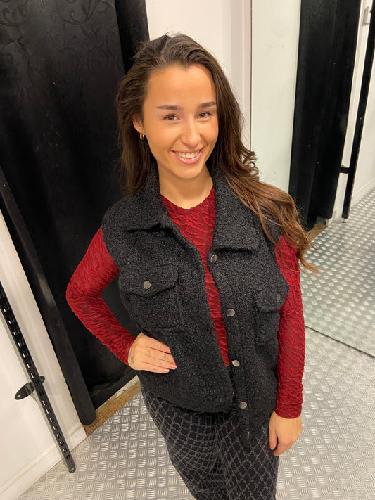 Zwart teddy gilet
