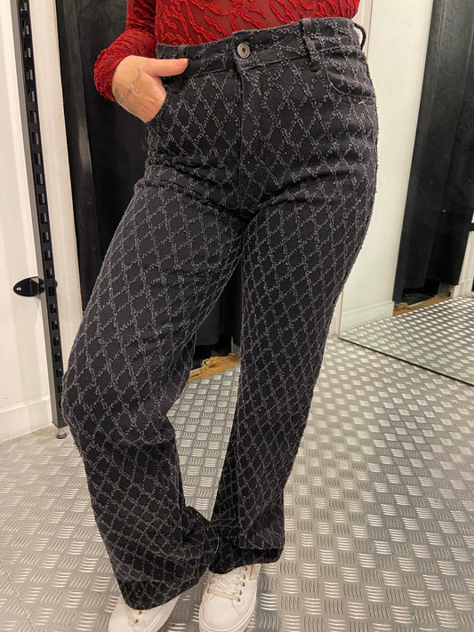 Black strass strine wide leg jeans