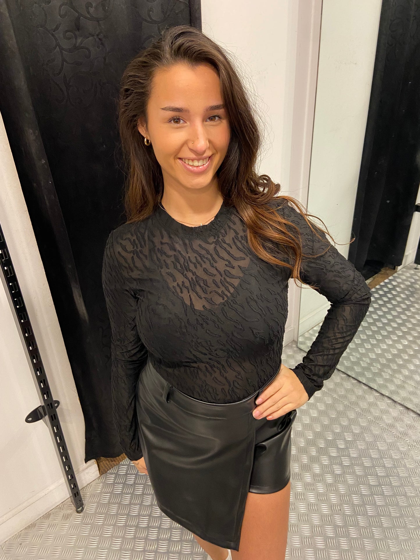 Black zebra mesh top