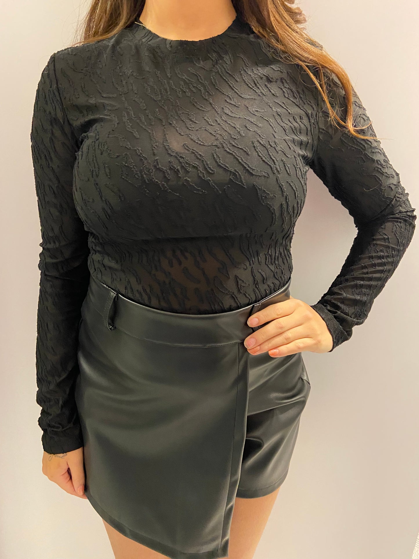 Black zebra mesh top