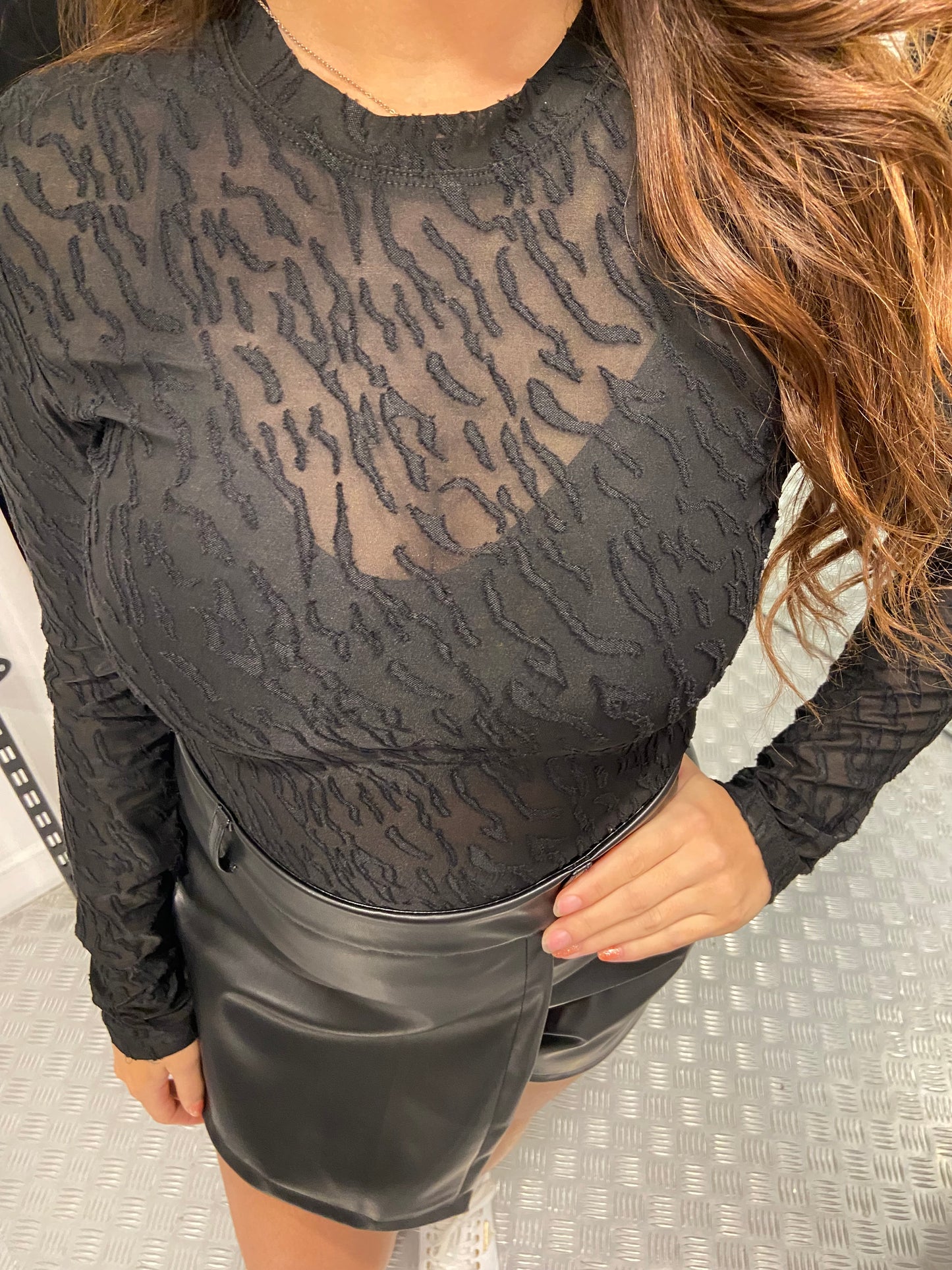 Black zebra mesh top