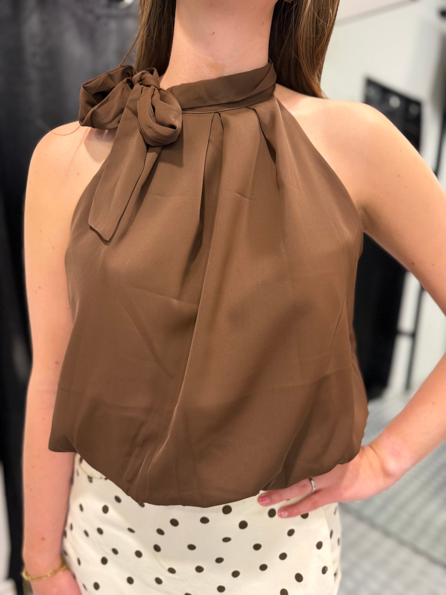 Brown bow tie top
