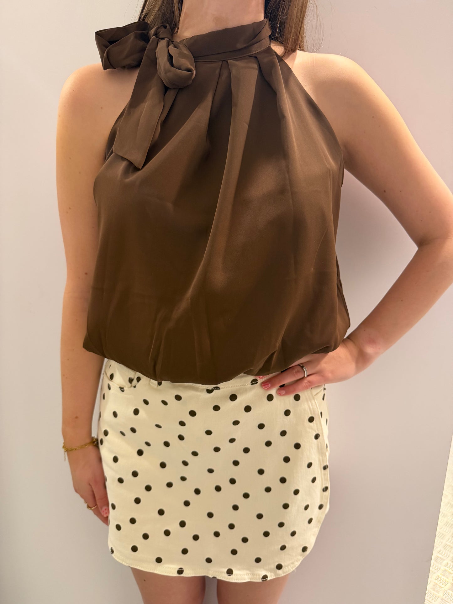 Brown bow tie top