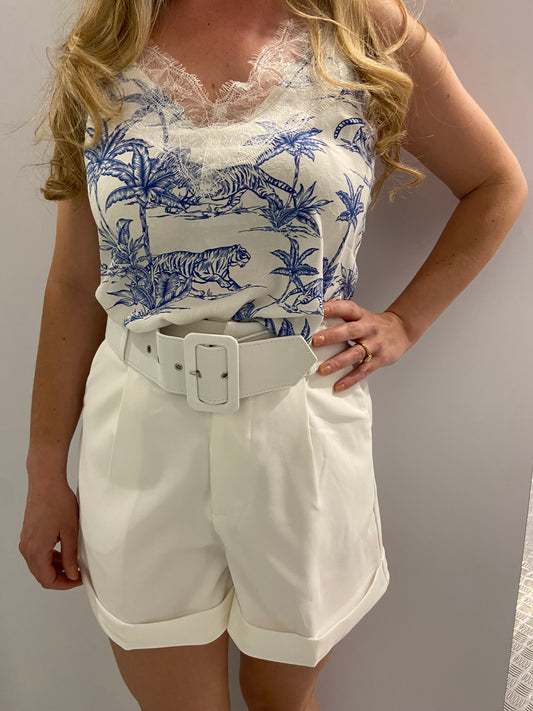 Witte kanten top Blue