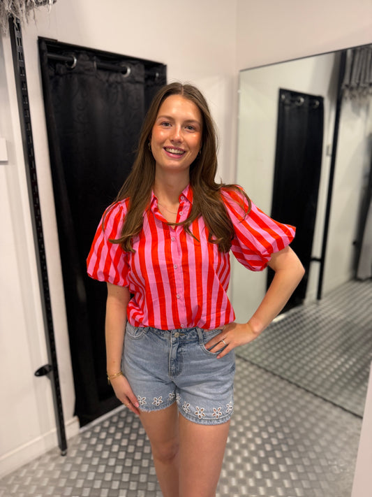 Summer shiny striped blouse