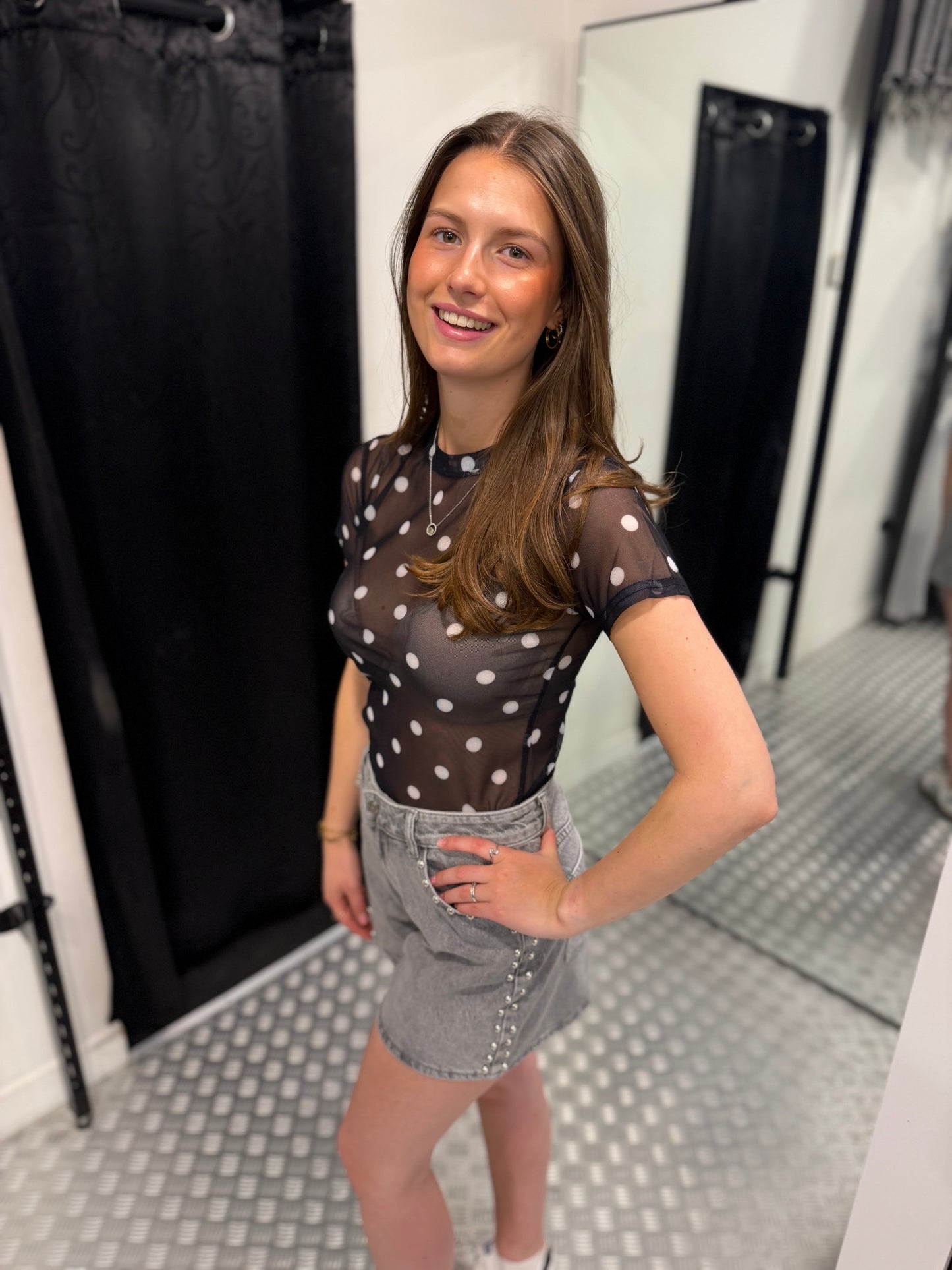 Black mesh dot top
