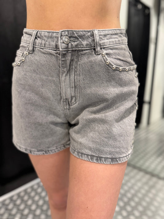 Grey studs denim short