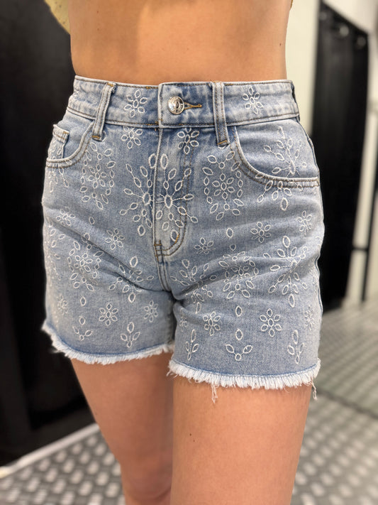Flower denim short