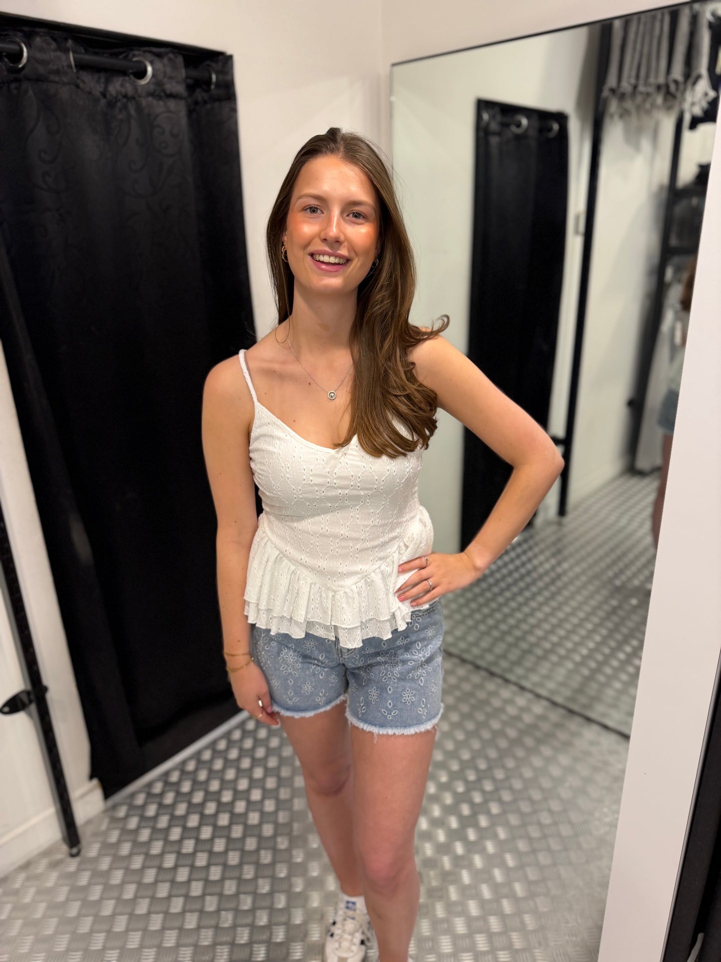 White ruffle summer top