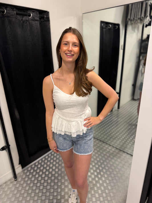 White ruffle summer top