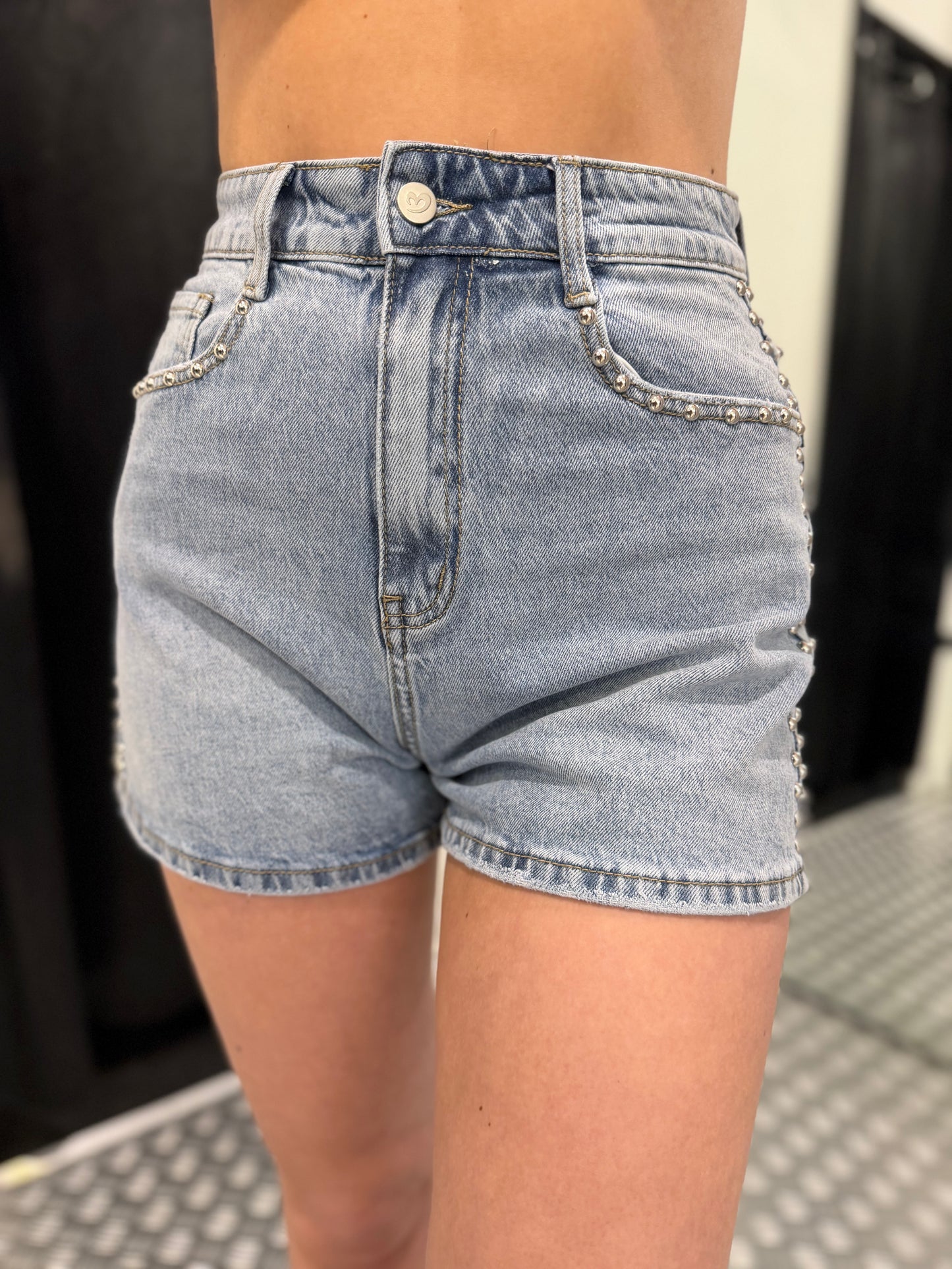 Blue denim studs short