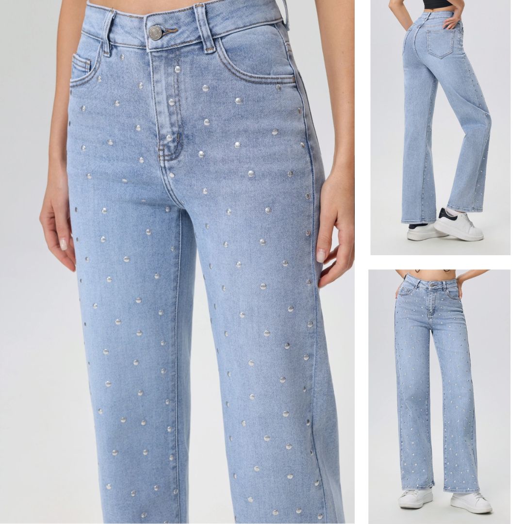 Silver studs wide leg HM
