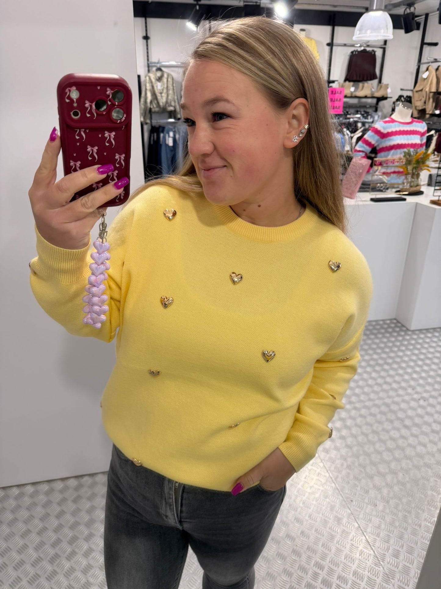 Yellow hearts sweater golden