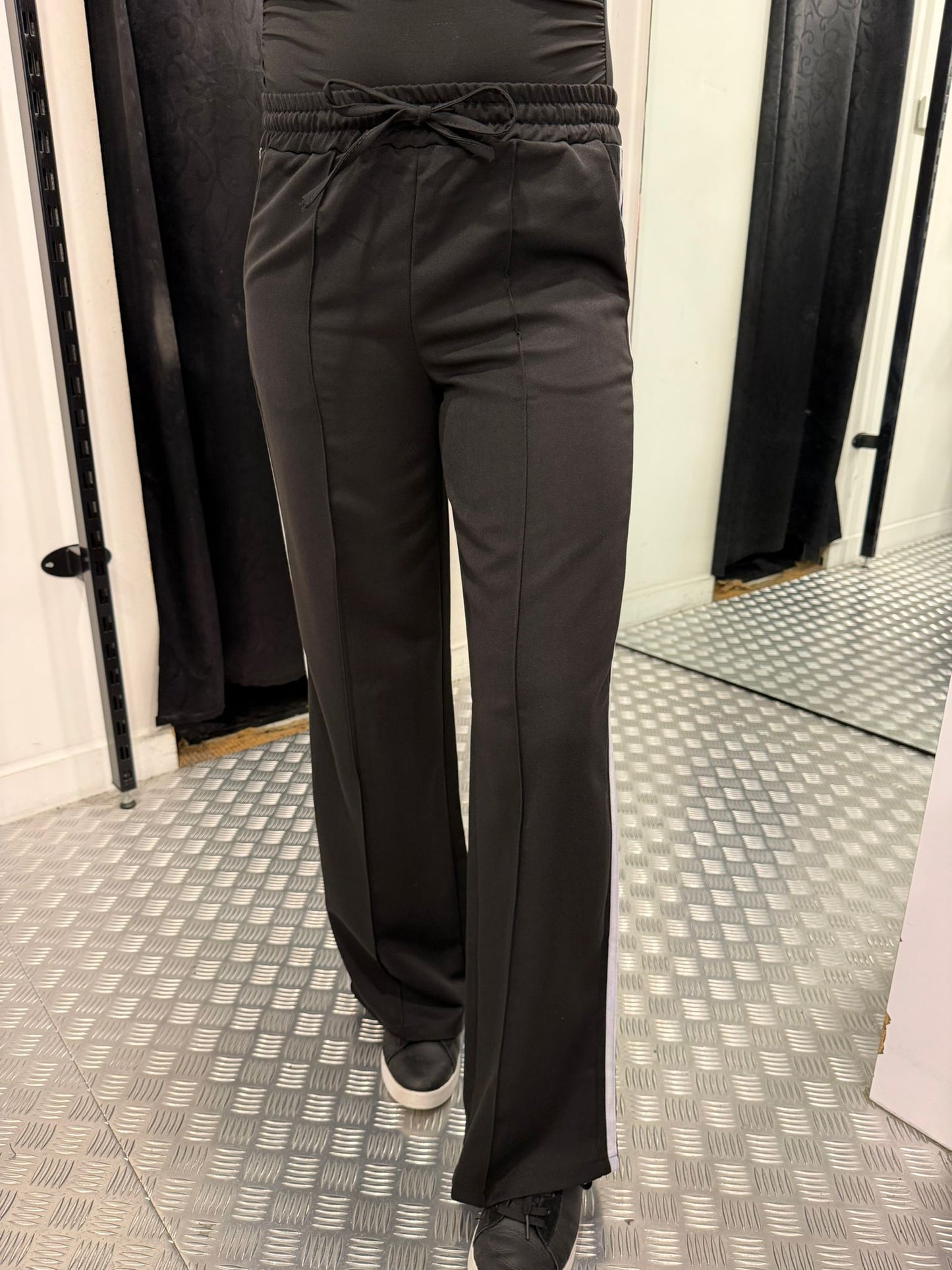 Black striped loose wide leg