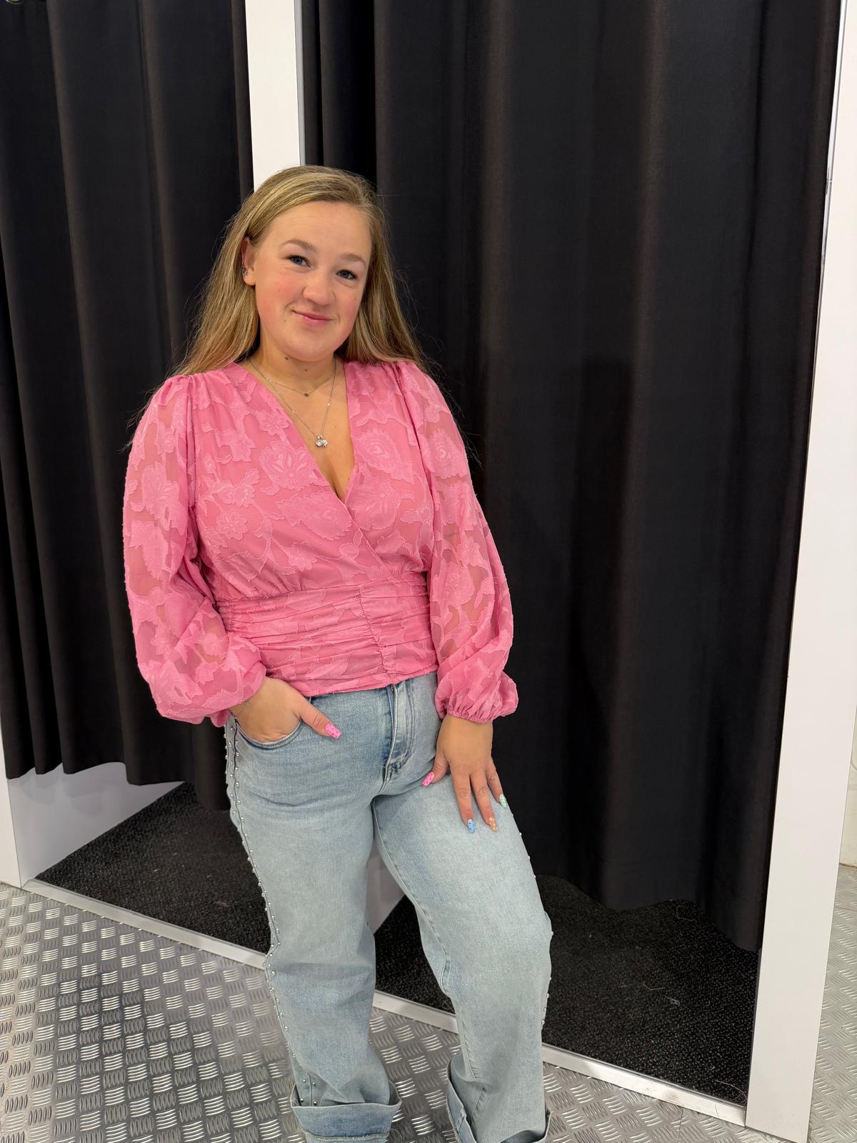 Creme cropped flower top