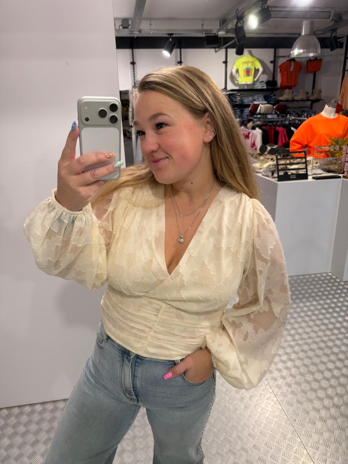 Creme cropped flower top