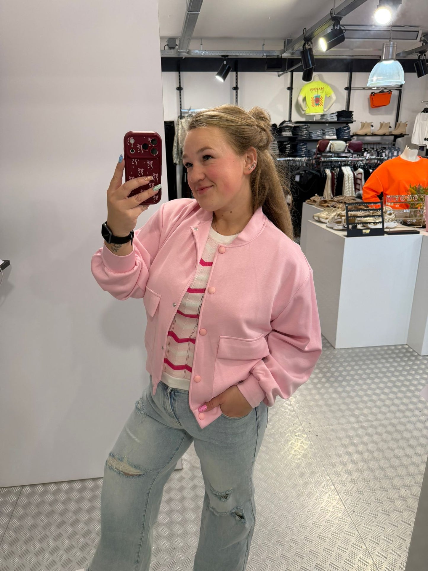 Roze cozy bomberjacket