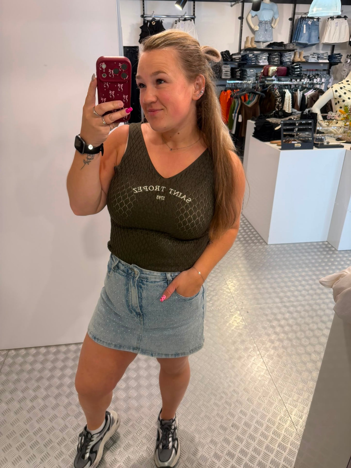 Beige crochet st tropez top