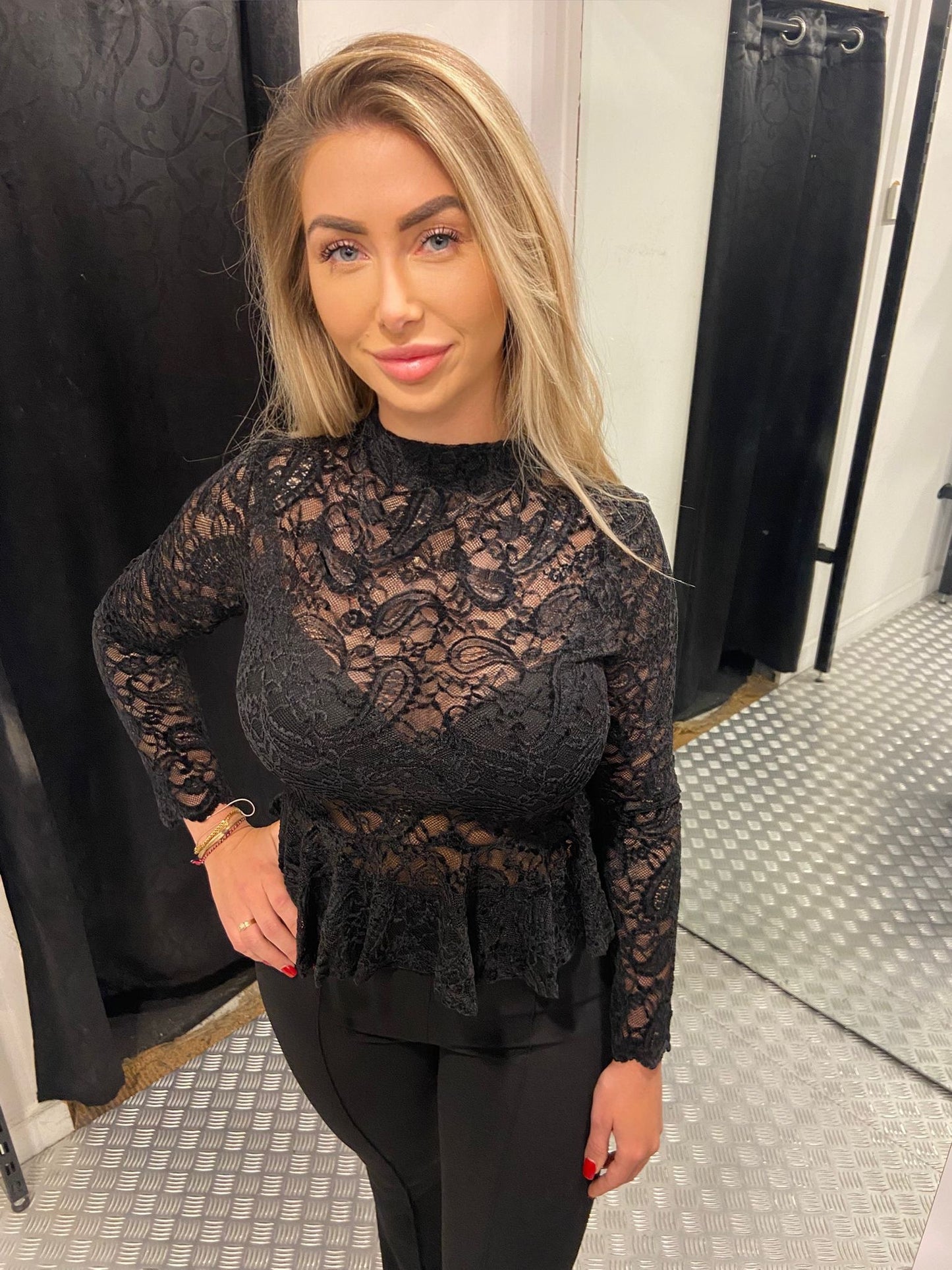 Black lace peplum top