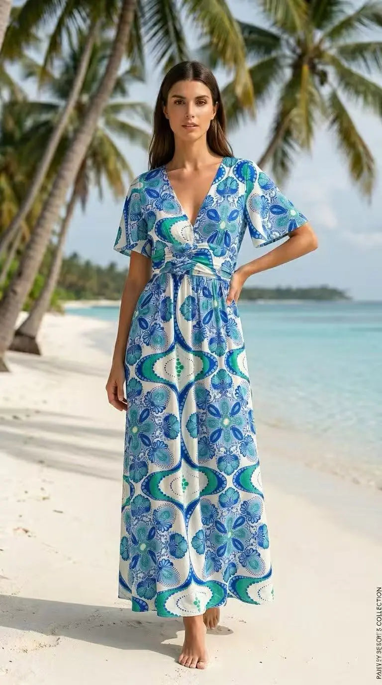 Blue flower maxi dress