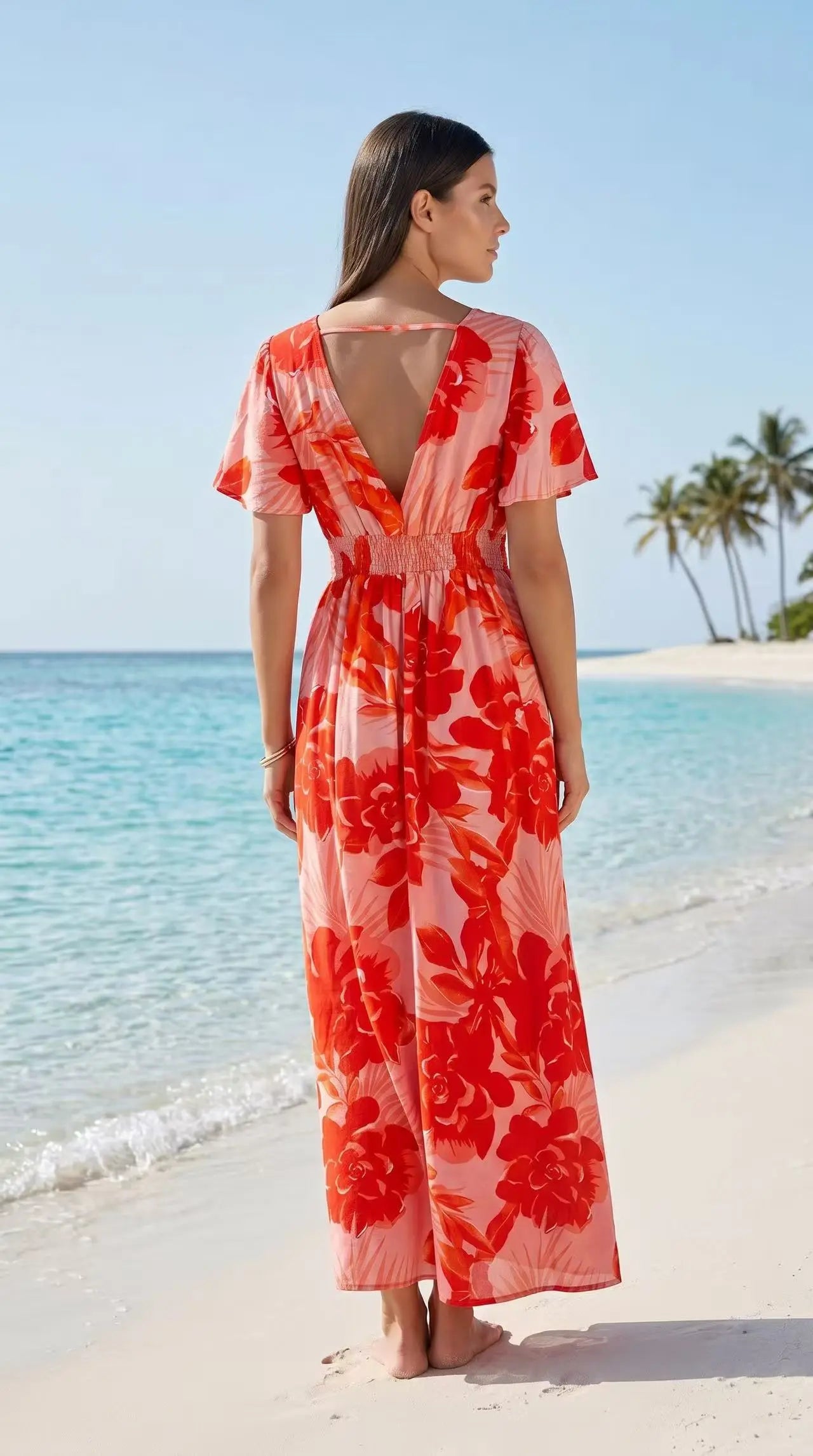 Orange flower maxi dress
