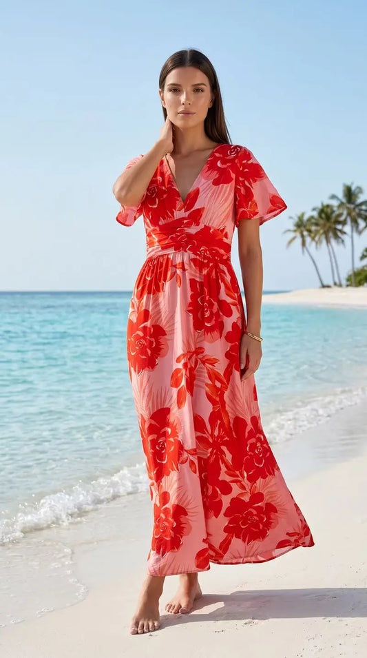Orange flower maxi dress